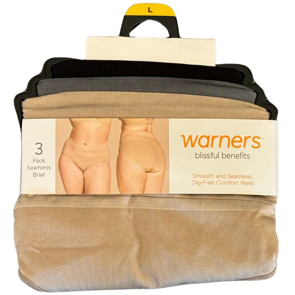 Warner's Blissful Benefits 3-Pack Dig-Free Seamless Briefs RS633W, Size L NWT